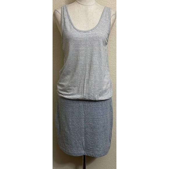 Lou & Grey Sleeveless Blue Stripe Linen Blend Drop Waist Dress Blouson • Small - Picture 1 of 6